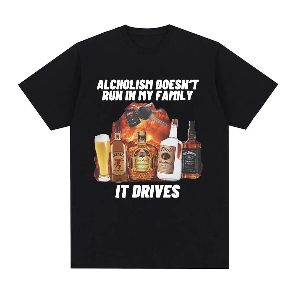Kaos Pendek Katun 100% dengan Elemen Minuman Alkohol, Unisex Musim Panas, Oversize Gaya Kustom