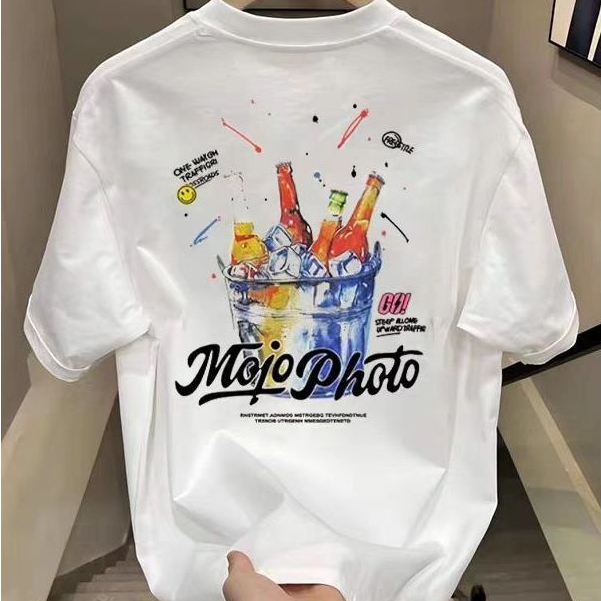 Kaos Pendek Katun 100% dengan Elemen Minuman Alkohol, Unisex Musim Panas, Oversize Gaya Kustom