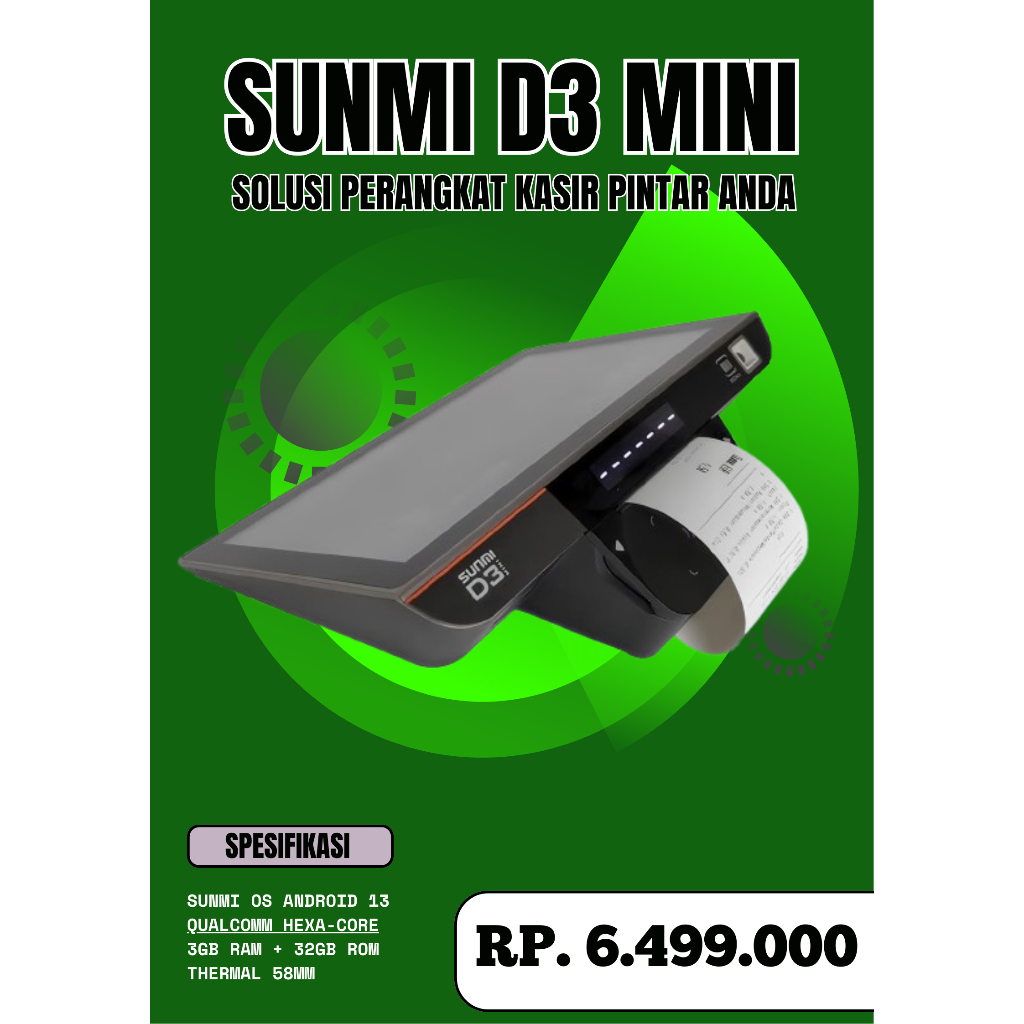 POS Kasir Sunmi D3/Perangkat kasir android sunmi/Device Kasir Sunmi D3  Kasir all bisnis