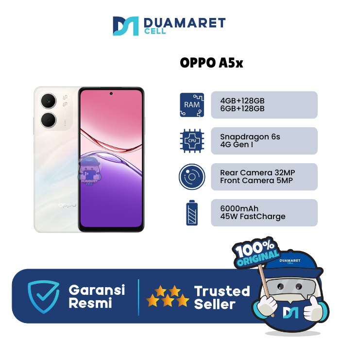 DUAMARETCELL OPPO A5x 4G 4GB+128GB, 6GB+128GB - Garansi Resmi OPPO Indonesia