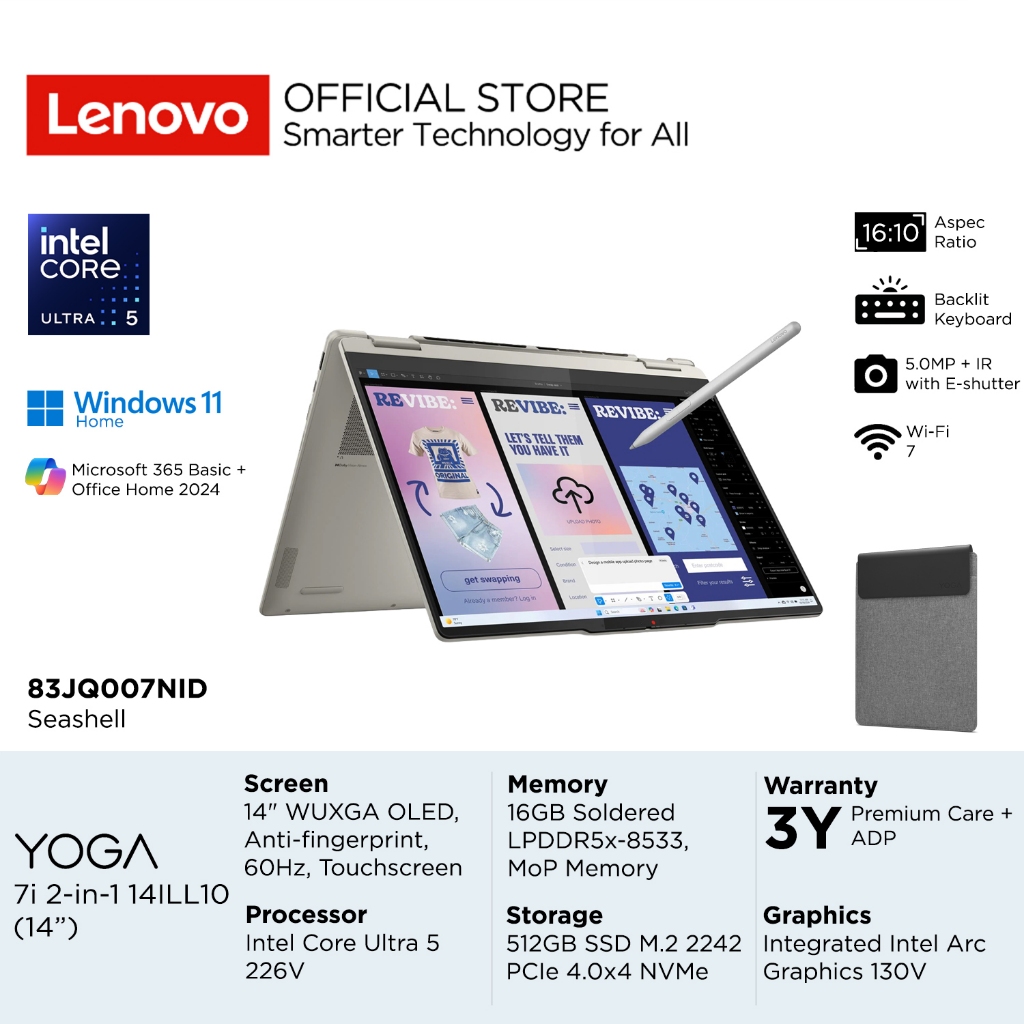 Lenovo Yoga 7i 2-in-1 14ILL10 7NID Intel Core Ultra 5 226V, Integrated Intel Arc Graphics 130V, RAM 