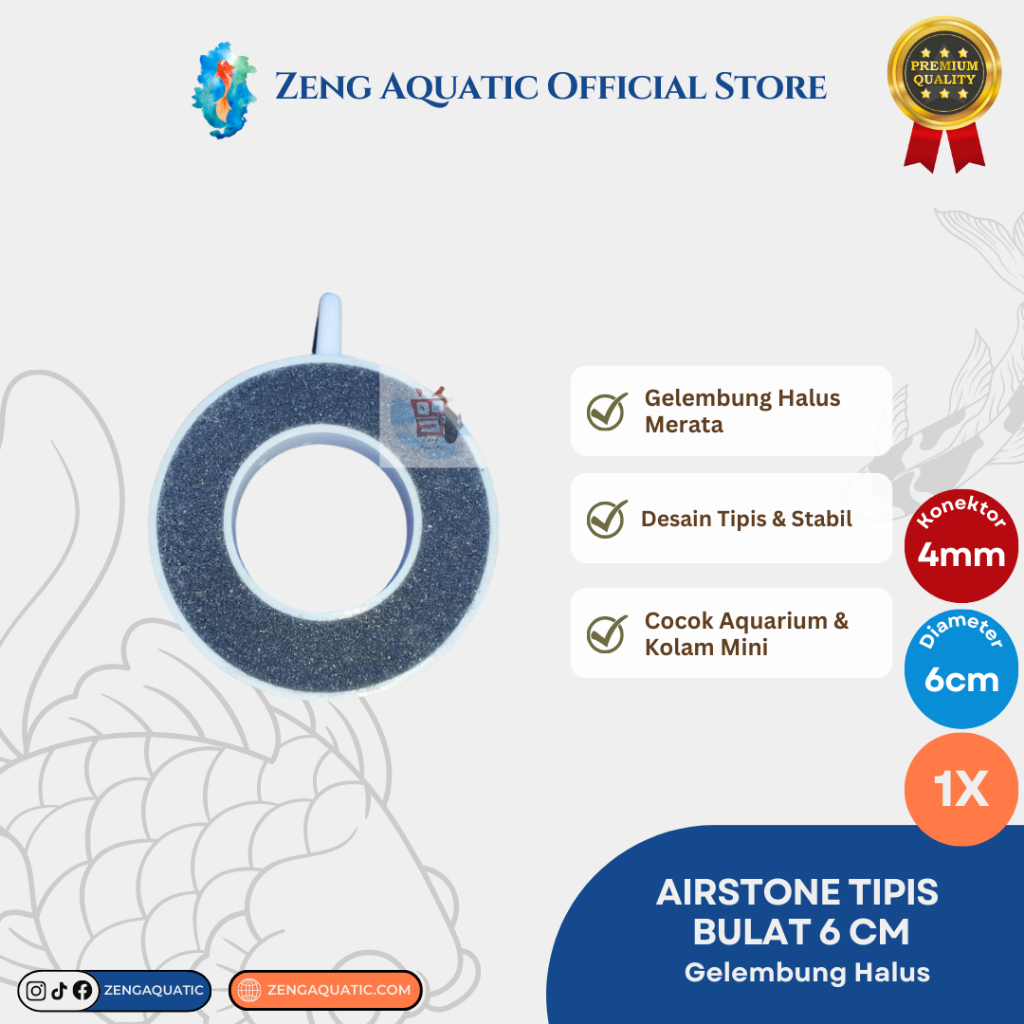 Batu Airstone Tipis Bulat 6 cm Circle Flat Aerator Round Airstone Gelembung Halus by Zeng Aquatic