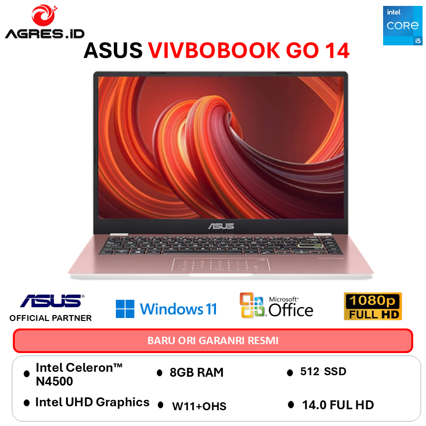ASUS VIVOBOOK GO 14 E410KA INTEL N4500 - RAM 8GB 512GB W11+OHS 14.0FHD - FHD4853M