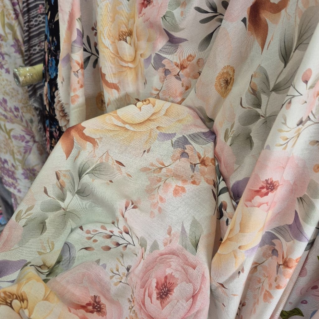 KAIN KATUN RAYON VISCOSE PREMIUM MOTIF BUNGA - KAIN RAYON MOTIF KEMBANG HARGA PERSETENGAH METER