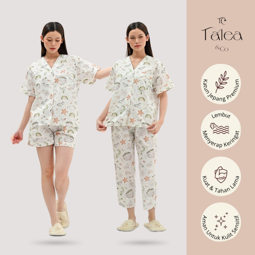 Baju Tidur Katun Jepang Premium | Baju Tidur Bahan Katun Adem | TALEA & CO Katun Jepang Aurora