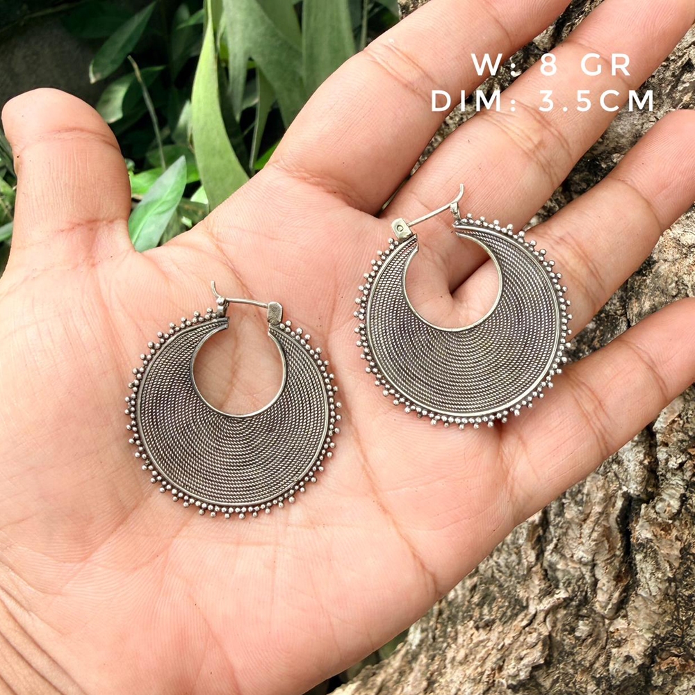 Anting Earrings Perak Silver Bali Bulat Hoop Lebar Jawan Kawat Nyamuk Oksidasi Asli 925 Wanita Custo