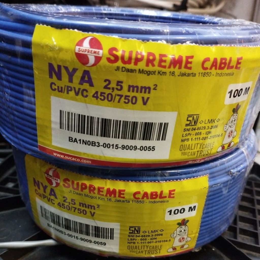 KABEL KAWAT TUNGGAL NYA 2,5MM 1 X 2,5 MM SUPREME ROL 100 METER
