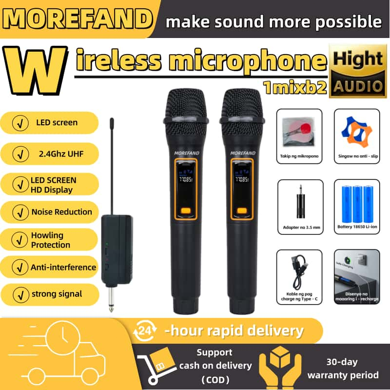 MOREFAND Mikrofon nirkabel/Wireless Microphone /2.4GHz Profesional Cordless Bisa di Charger Karaoke 