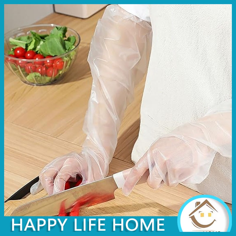 [10Pcs ]60cm CPE Glove Handglove Plastik Sarung Tangan Disposable Panjang Sekali Pakai Hand Glove Da