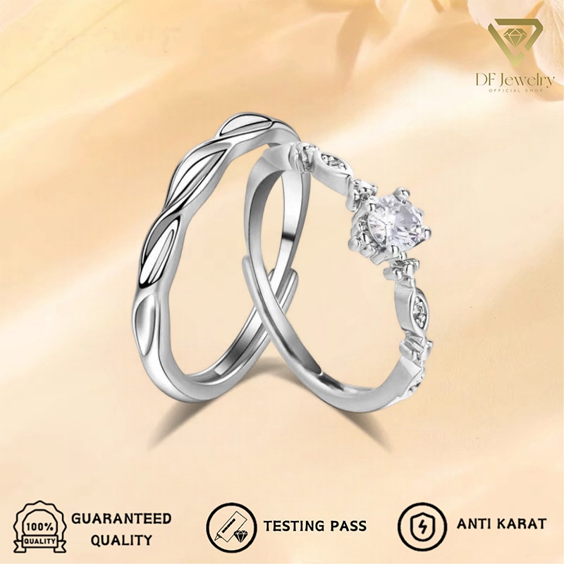 Cincin Couple Perak Kawin Couple Nikah Hadiah Pernikahan Adjustable Tunangan Cincin Titanium Berlian