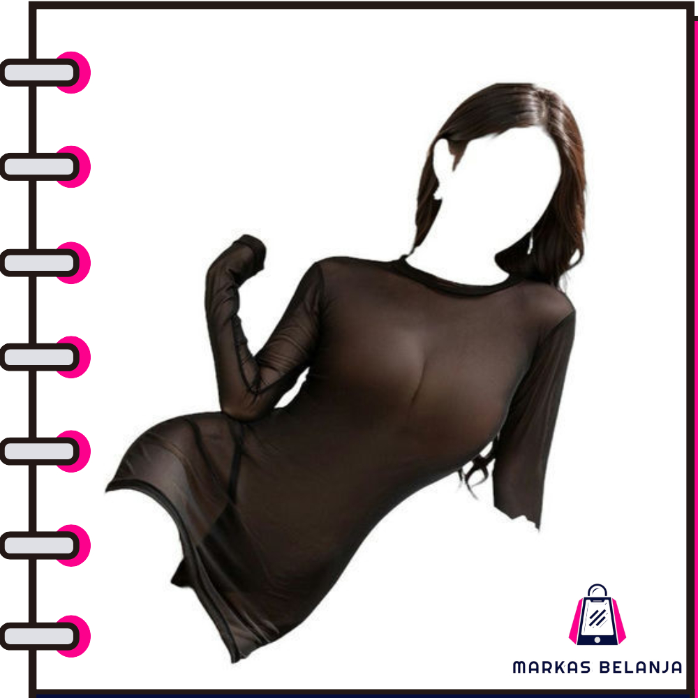 MARKAS Baju Mini Dress Lengan Panjang Lingerie Press Badan Body Fit Bahan Tipis Transparan Gaya Eleg
