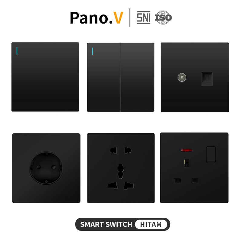 PanoV Black Series Stop kontak saklar Child Protection Flame Retardant Colokan Universal AC switch