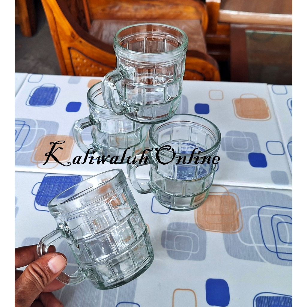 Gelas Kaca Gentong Kotak 220 Ml Gagang Kopi 6 Pcs Tahan Panas