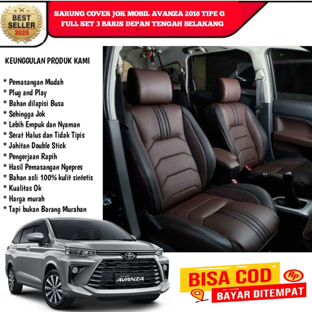 Sarung cover jok mobil Avanza 2018 tipe G full set 3 baris depan tengah belakang