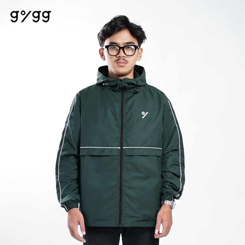 Gigg -  Bloop - Jacket Parasut Cowok Army - Jaket Waterproof Outdoor - Jaket Hoodie Nylon Pria Hijau