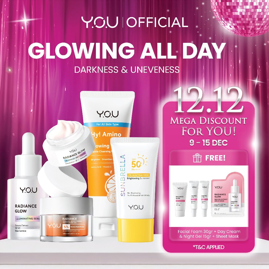 YOU 5in1 Paket Skincare Set 5pcs Radiance Glow, Radiance Up, Acneplus, Peeling Serum, Retinol,  Sunb