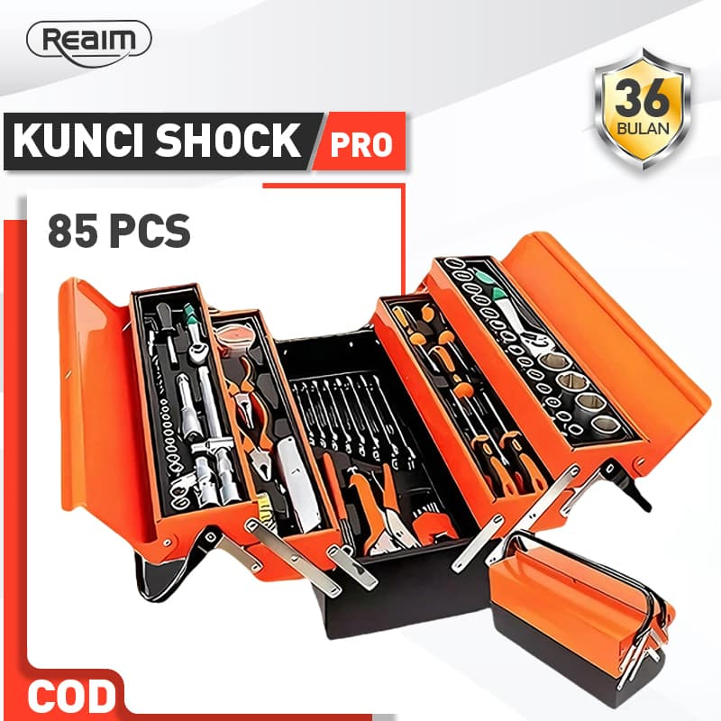Reaim 85PCS Kunci Set Tool kit Lengkap Tool Box Set Lengkap Tool Box Kunci Shock Set Alat Multifungs