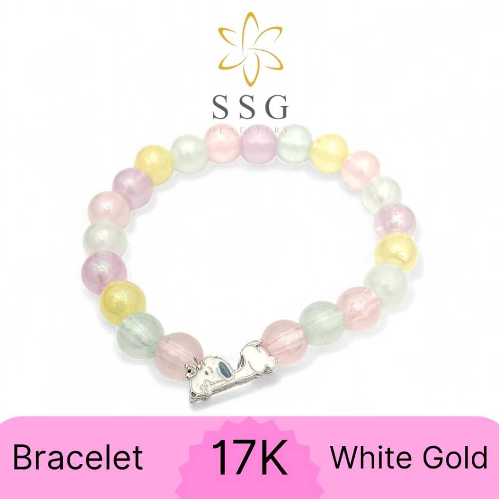 Gelang Crystal Liontin Snoopy White Gold 17K - SSG JEWELLERY