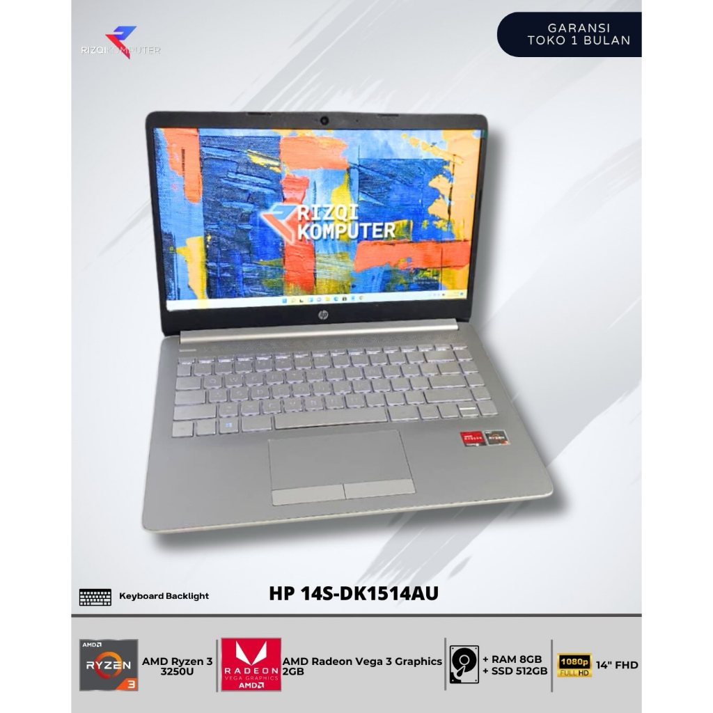 HP 14S-DK1514AU AMD Ryzen 3 3250U Ram 8GB SSD 512GB bgh
