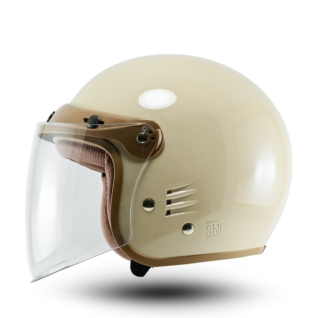 Helm Bogo Retro Bipplast Luminos Helm Wanita Kekinian Kaca Datar Lucu SNI Motorcycle