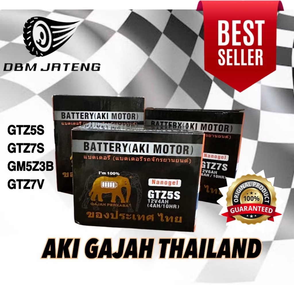 100% ORIGINAL & BARU AKI GAJAH ACCU THAILAND UKURAN TIPE GTZ5S GTZ7S GM5Z3B GTZ7V HARGA GROSIR AKI K