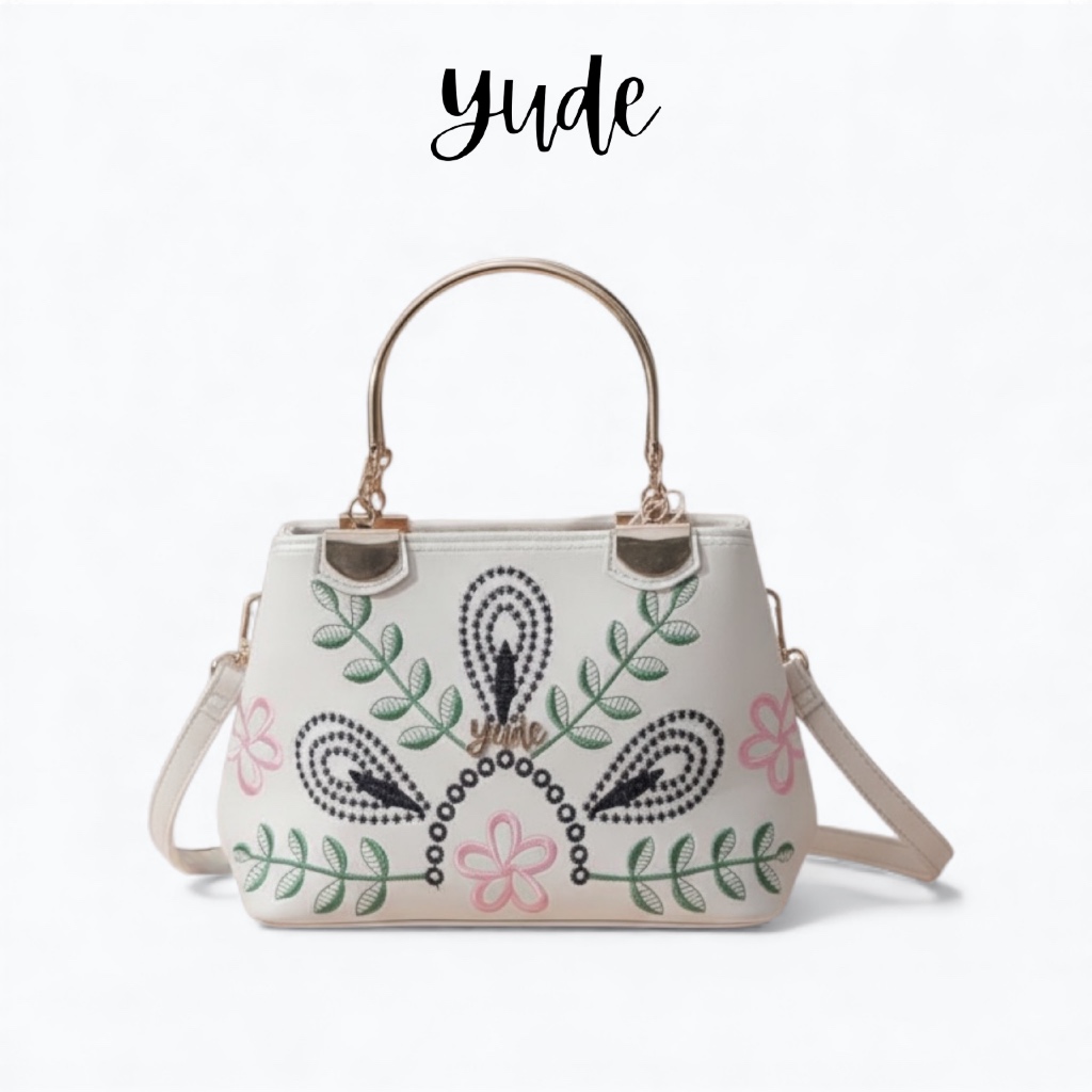 YUDE - Tas Selempang Bahu Wanita Velove Bordir, Handbag Fashion Mewah, Top Handle Bag Pesta