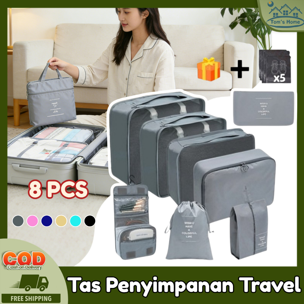 8 IN 1 Tas Travel Serbaguna Premium Tas Penyimpanan Pakaian Organizer Praktis Tas Dalam Koper