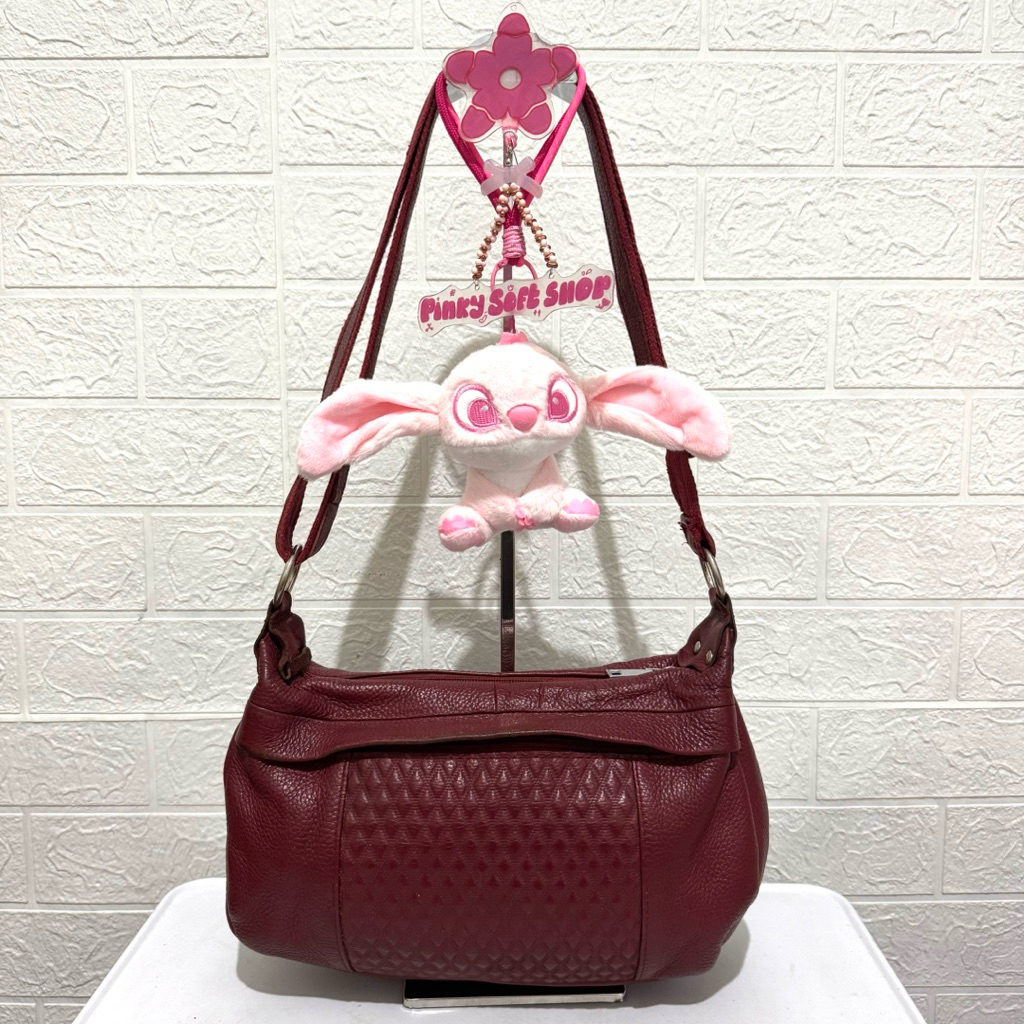 tas sling bag kulit asli. tas selempang kulit. tas prelop. maroon