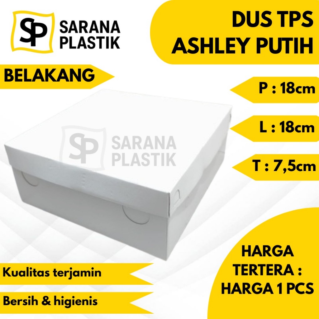 Kotak / Box / Dus 18x18 Putih Polos Ashley / Dus Kue / Dus Makanan / Box Nasi / Kotak Nasi