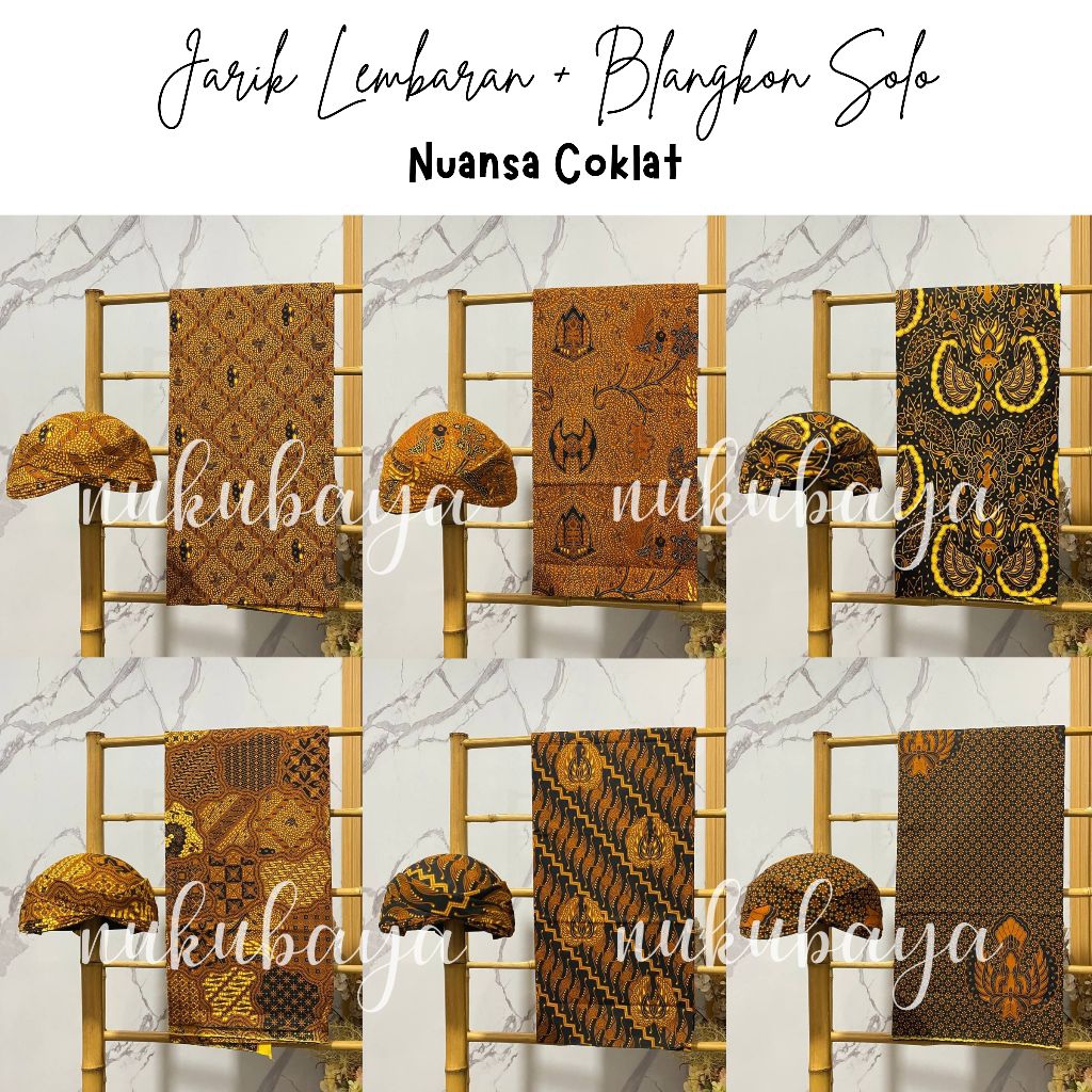 Set Jarik/Kain Batik Lembaran + Blangkon Solo - Motif Nuansa Coklat