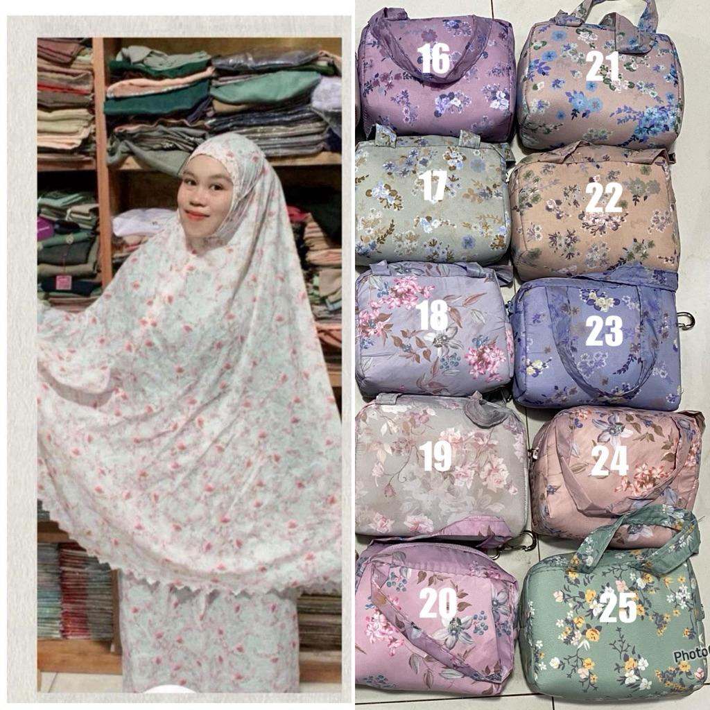Mukena traveling motif|mukena motif bunga|mukenah traveling mini pouch|perlengkapan sholat