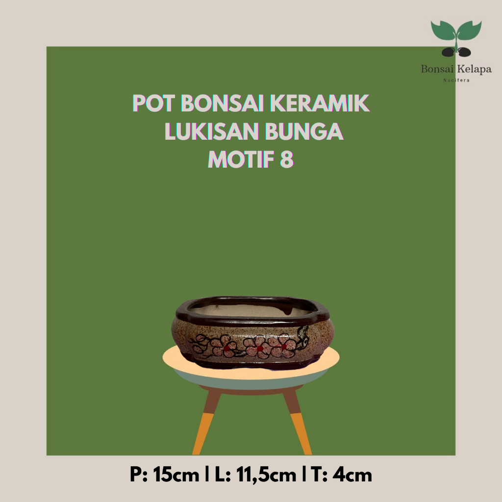 POT BONSAI KERAMIK LUKISAN BUNGA - MOTIF 8