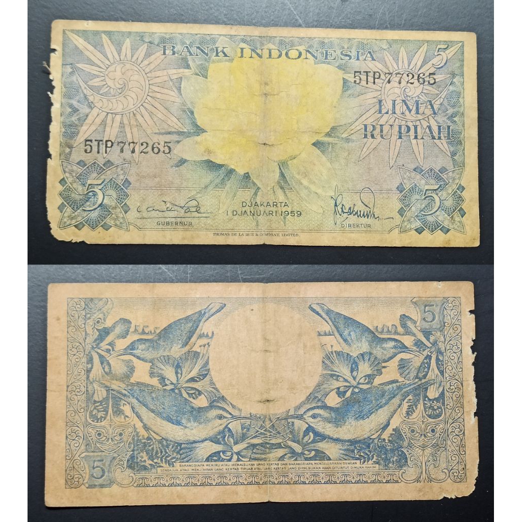 uang kuno Indonesia 5 rp bunga 1959 p248