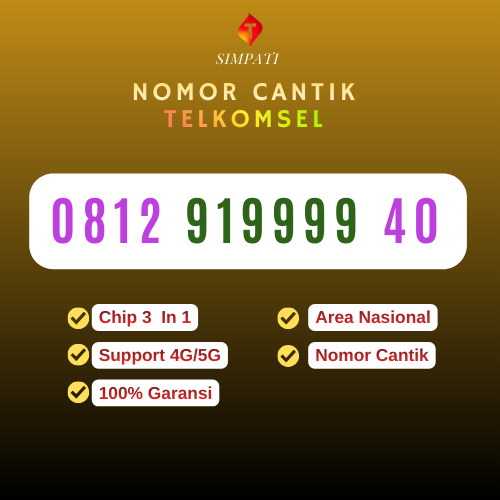 Nomor Cantik Telkomsel Simpati Cantik 9999 Hoki Jaringan 4G/5G