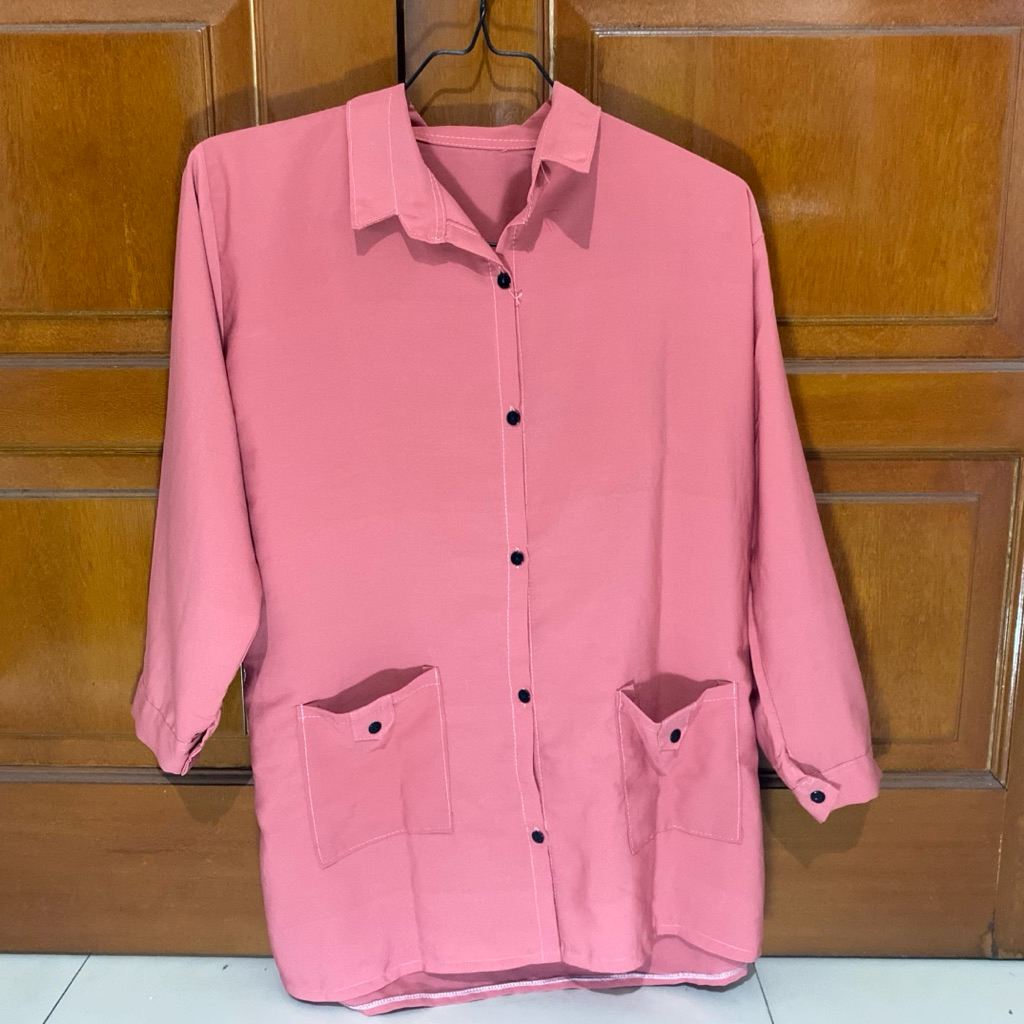 Kemeja Linen Pink Wanita | Kemeja Sehari-hari Cewek | Atasan Kerja Wanita Baju Pink Kemeja PRELOVED