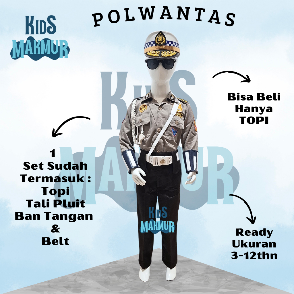 KIDS-MAKMUR Baju polisi anak perempuan - baju seragam polisi anak perempuan - baju polwantas anak tk
