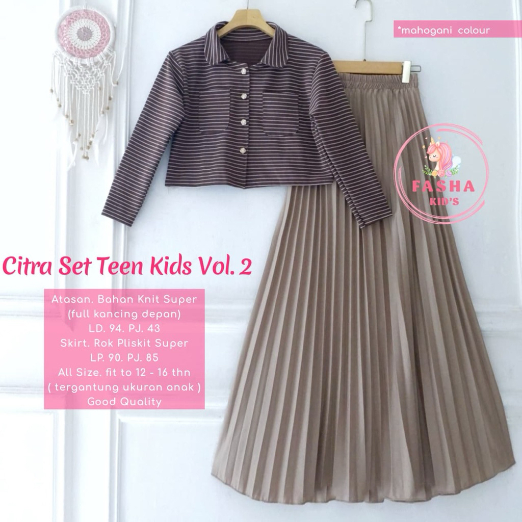 New setelan rok plisket anak remaja perempuan bahan knit