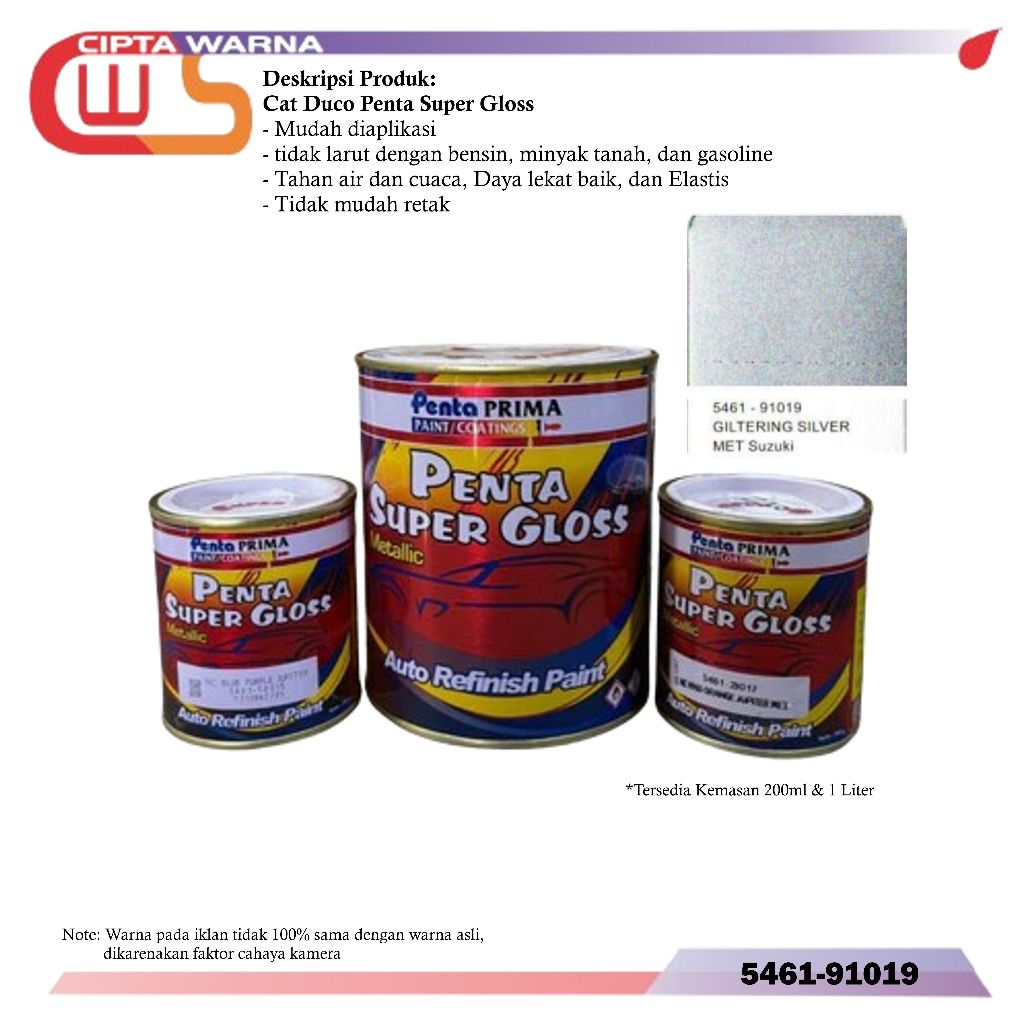 Cat Penta Super Gloss Metalic Warna Glittering Silver 5461-91019 200gram 1Kg - A2 A3 CWS