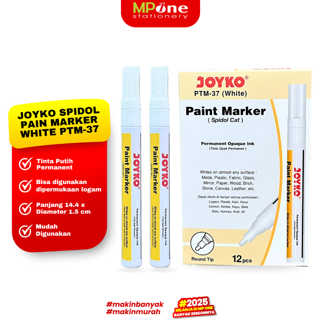 Joyko Spidol Putih Permanent PTM-37 / Spidol Paint Marker White JOYKO