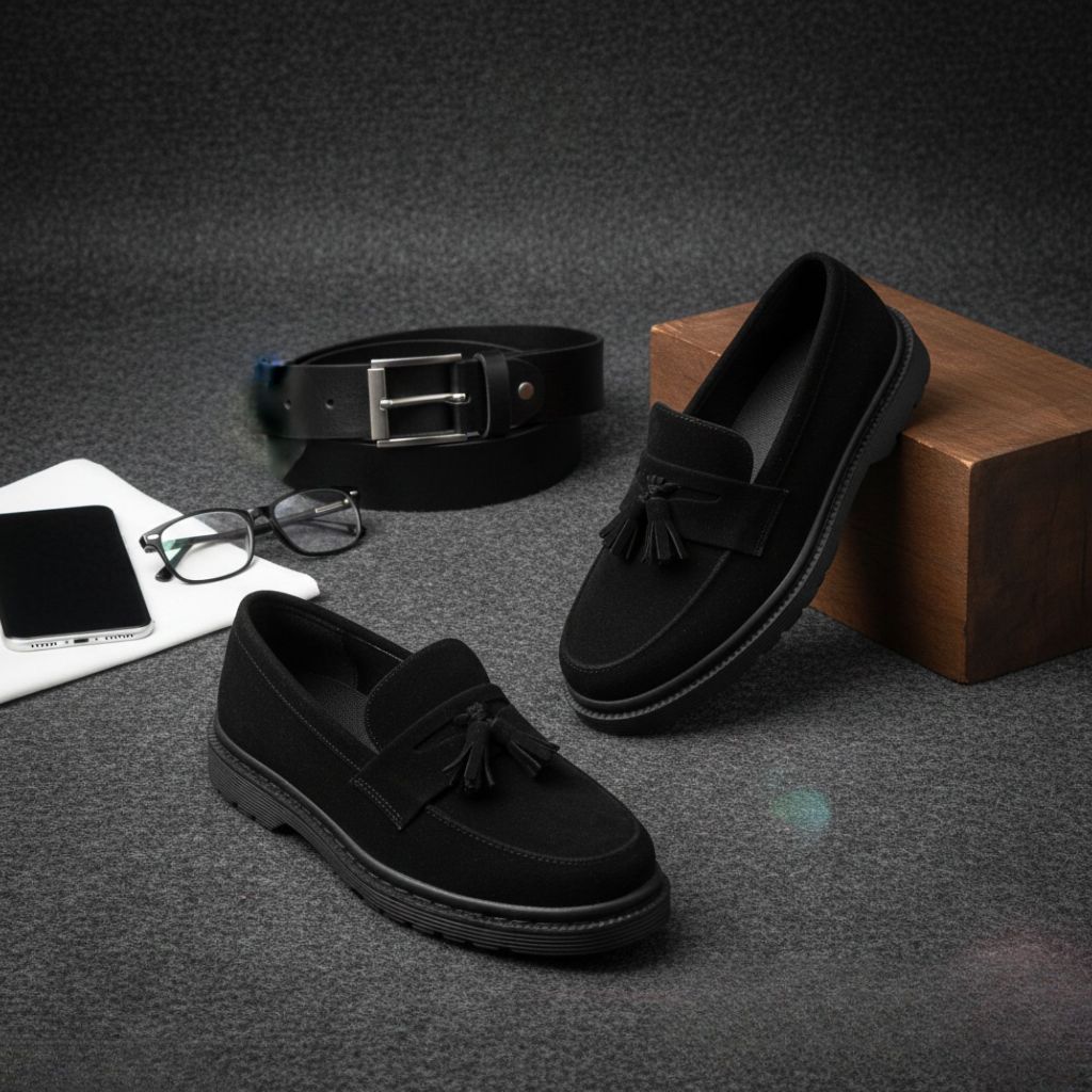 Giant Flames - Sepatu Loafers Pria Hitam Suede Premium - Sepatu Formal Pria Wanita - ADN Suede