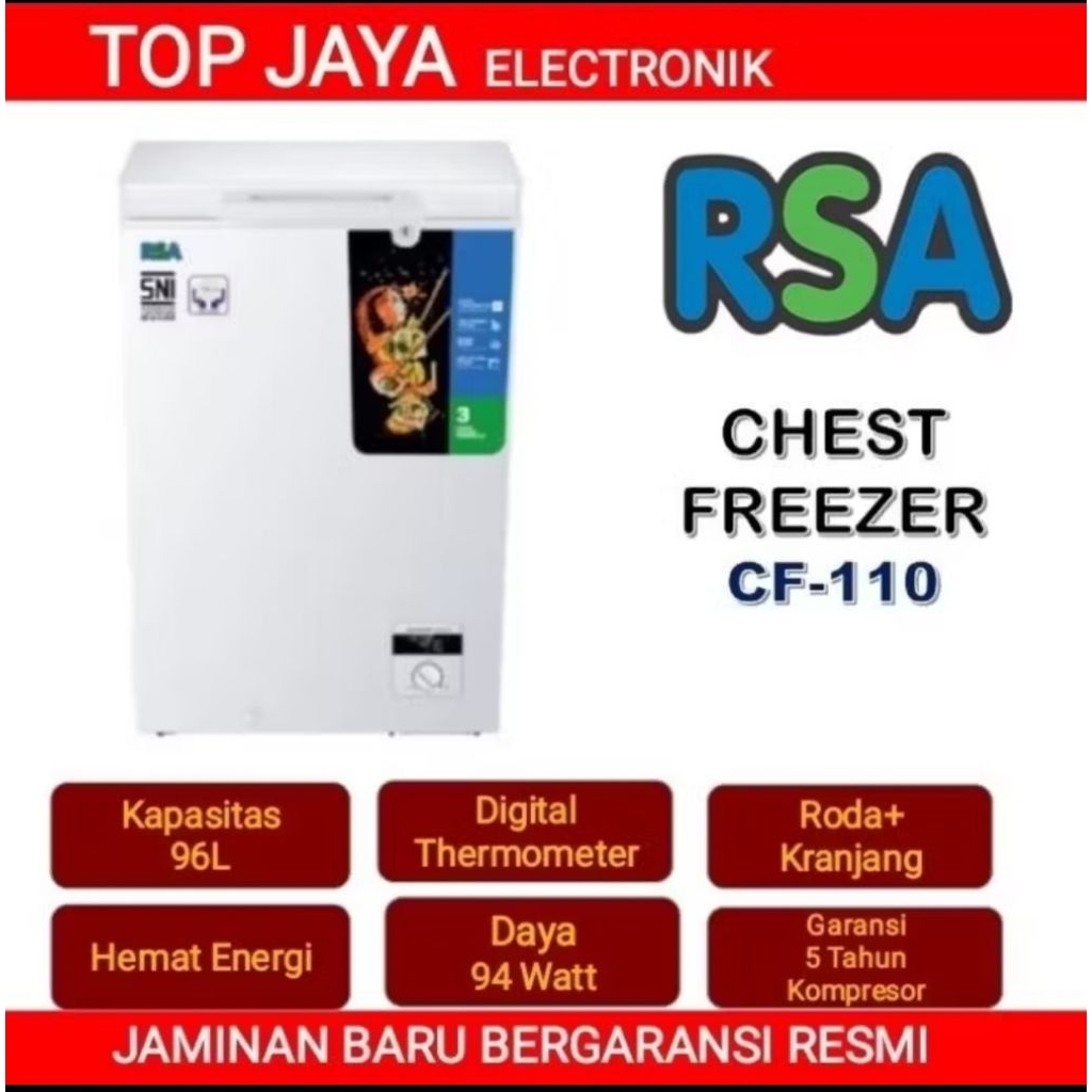BOX FREEZER RSA 100 LITER/CHEST FREEZER RSA 1 PINTU 100 LITER/PEMBEKU DAGING RSA 100 LITER