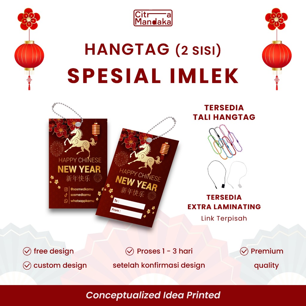 Hang Tag Imlek Souvenir Custom 2 Sisi Tag Label Hampers Free Design