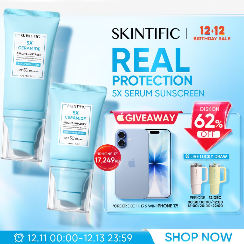 SKINTIFIC - 5X Ceramide Serum Sunscreen SPF 50+ PA++++ | Oil Control  Sunscreen Ramah Jerawat Melind