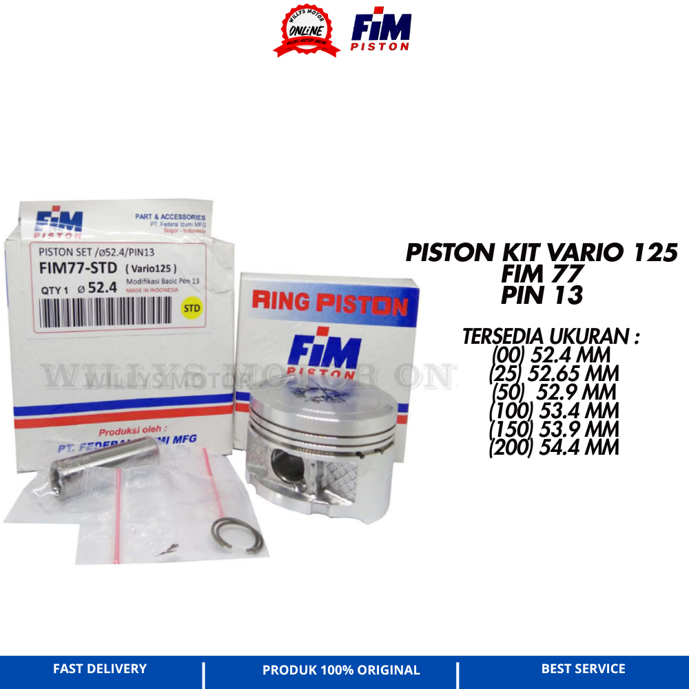 Piston Kit VARIO 125 52.4 52.65 53.4 53.9 54.4 PIN13 FIM IZUMI FIM 77 Seher Vario 125 FI