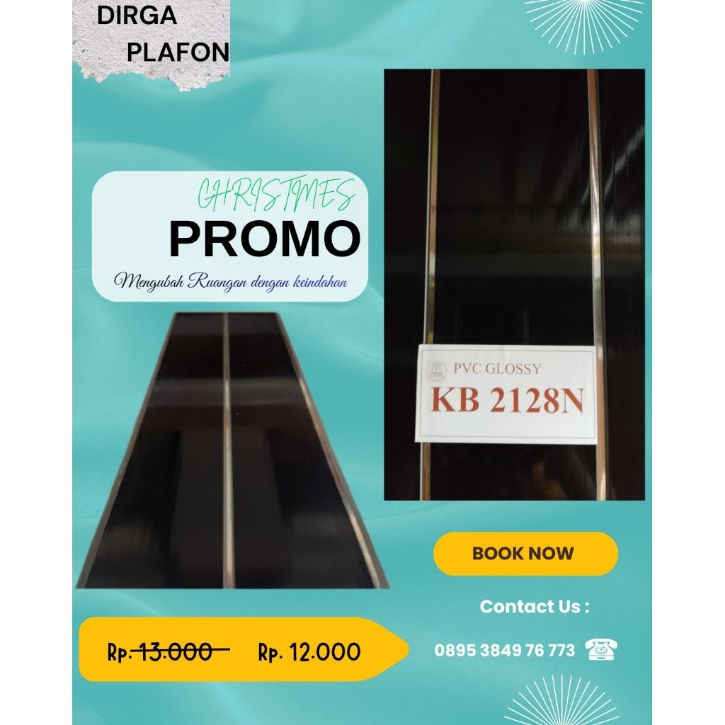 PLAFON PVC Glosy hitam kombinasi list silver