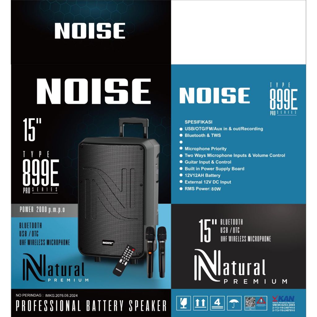 Speaker Portable NOISE 899 E PRO Original 15 inch Natural Premium Bluetooth 899E