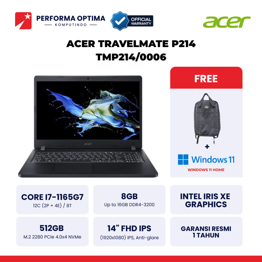ACER Travelmate P214 i7 (TMP214/0006) 8GB 512GB - TKDN RESMI