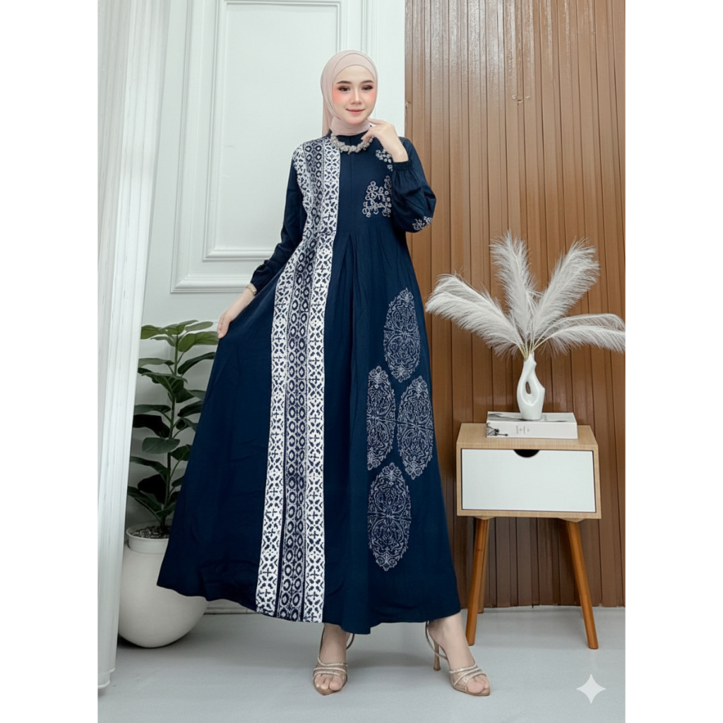 Baju Gamis Wanita Batik Cap Pekalongan Rayon Twill Ibu Busui Kondangan Kekinian