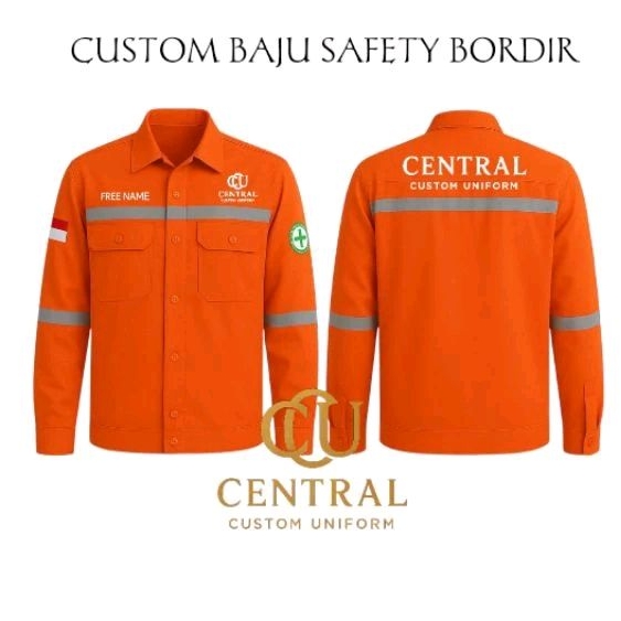Baju safety , Custom baju safety bordir , Atasan safety , Baju proyek , Cutom bordir , Atasan sacety