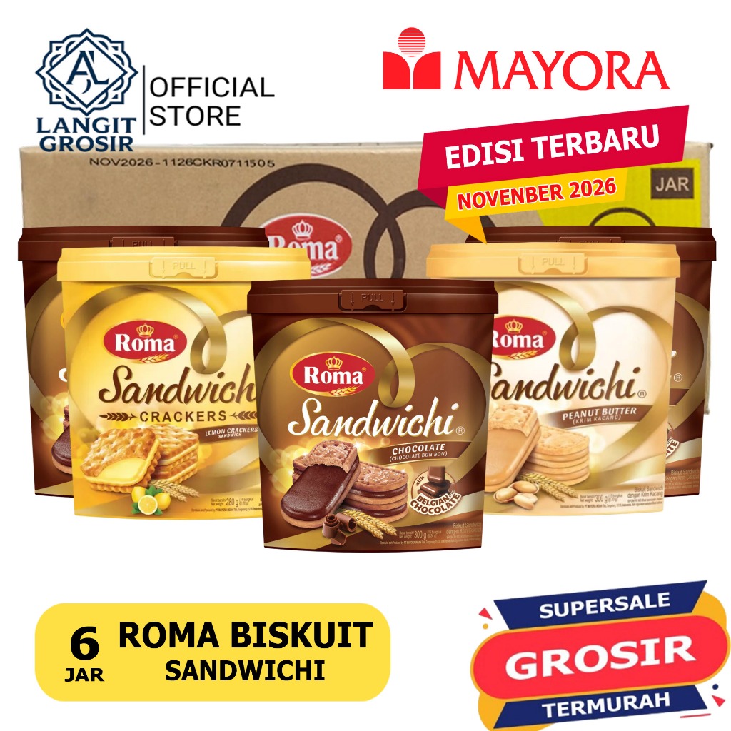 1 Dus Biskuit Roma Sandwichi Chocolate Kacang Ember 300gr Isi 6 Jar EDISI NOVEMBER 2026